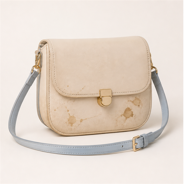 Bag with set-in stains before cleaning
